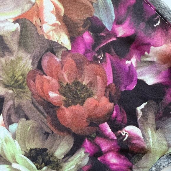 Zara W&B Floral Chiffon Sheer Front Gray Fine Knit Roll Neck Turtleneck Top L - Picture 9 of 10